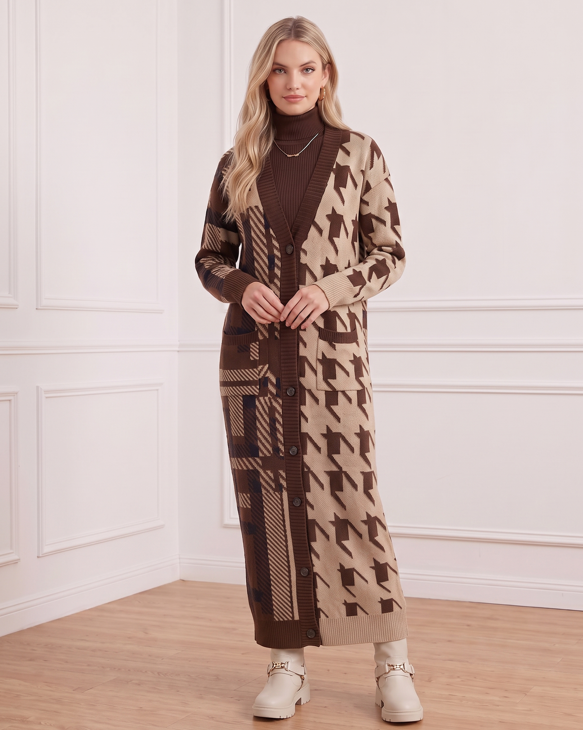 Deep Neck Cardigan Dress