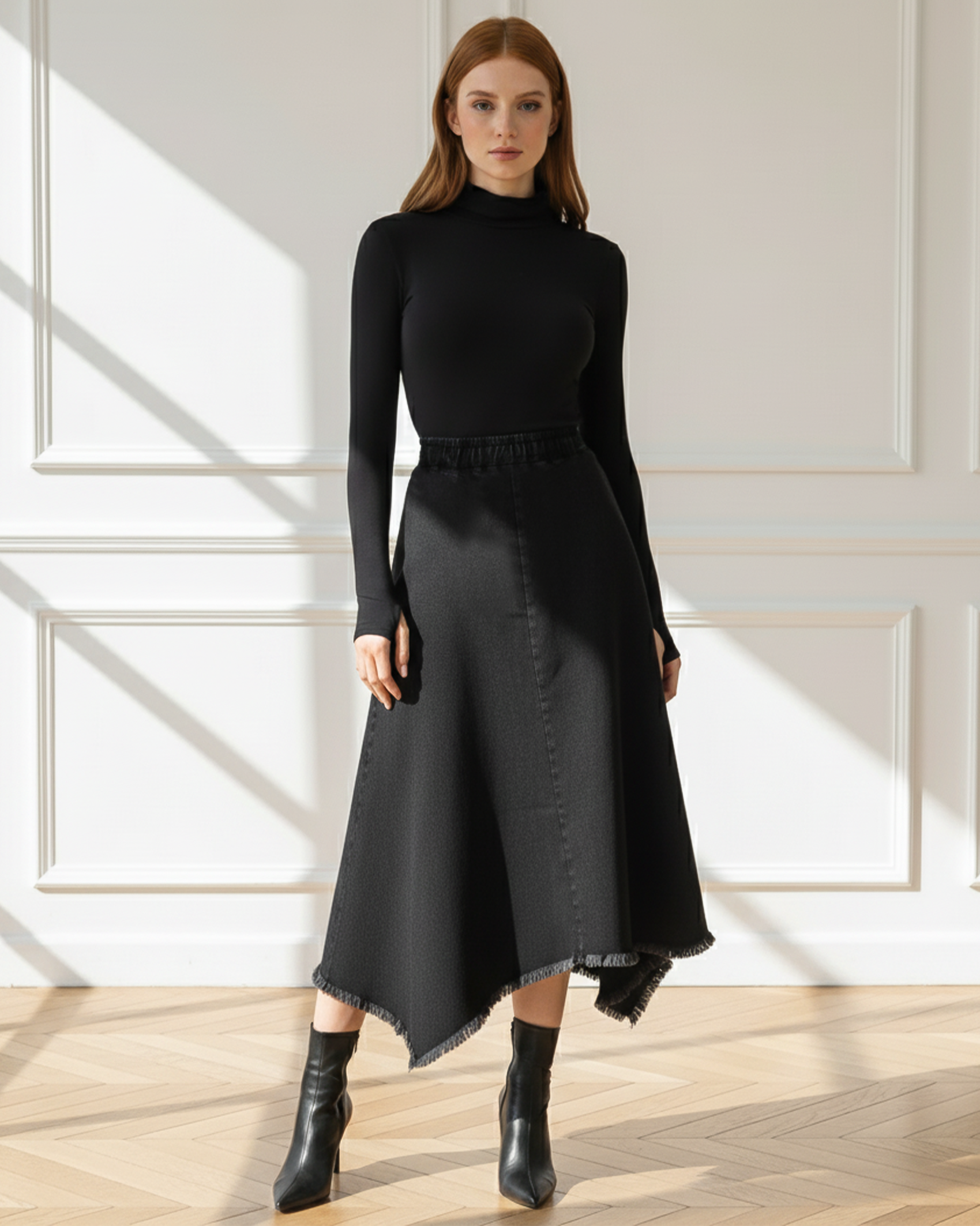 Denim Frayed Skirt